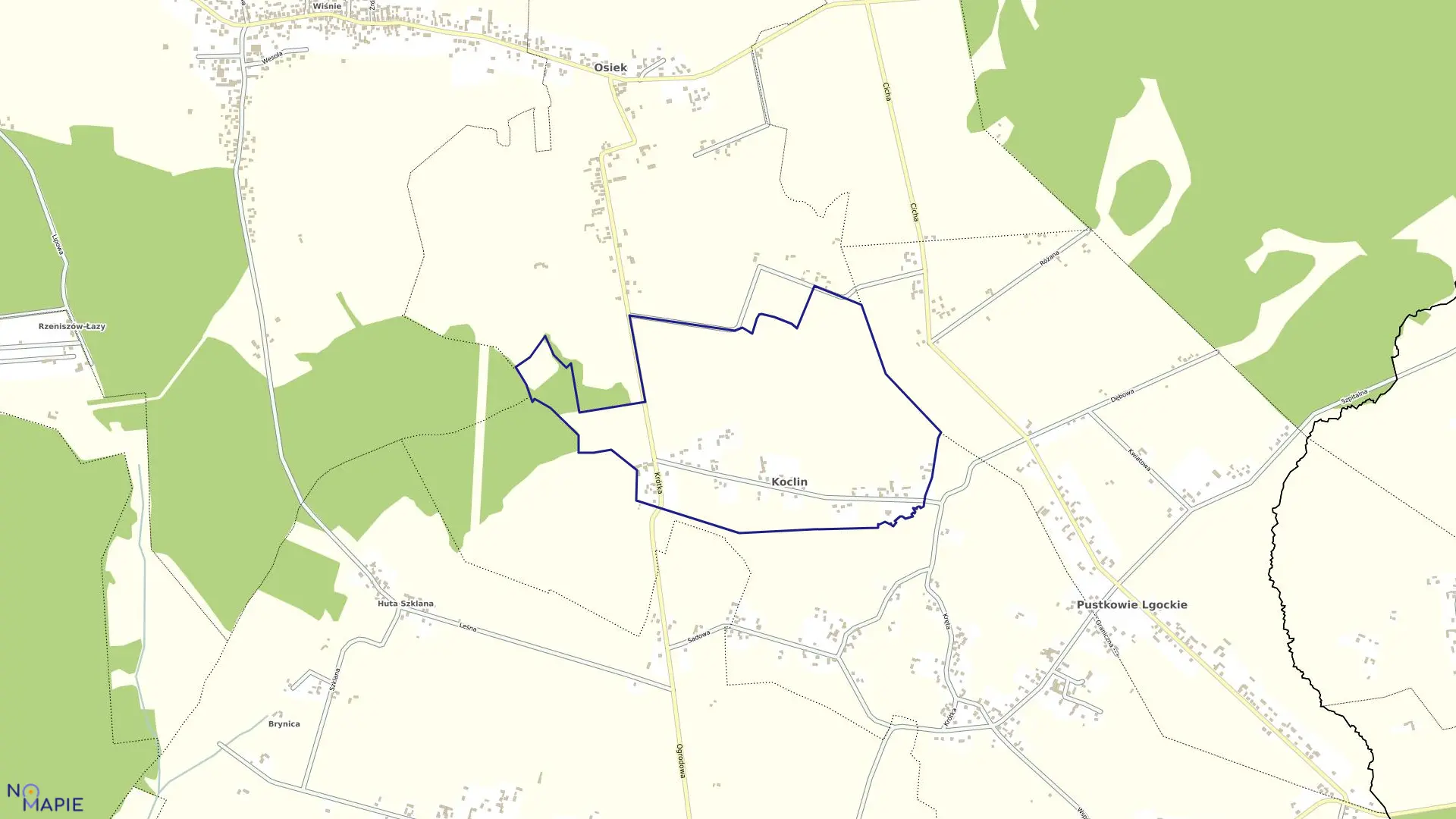 Mapa obrębu Koclin w gminie Koziegłowy