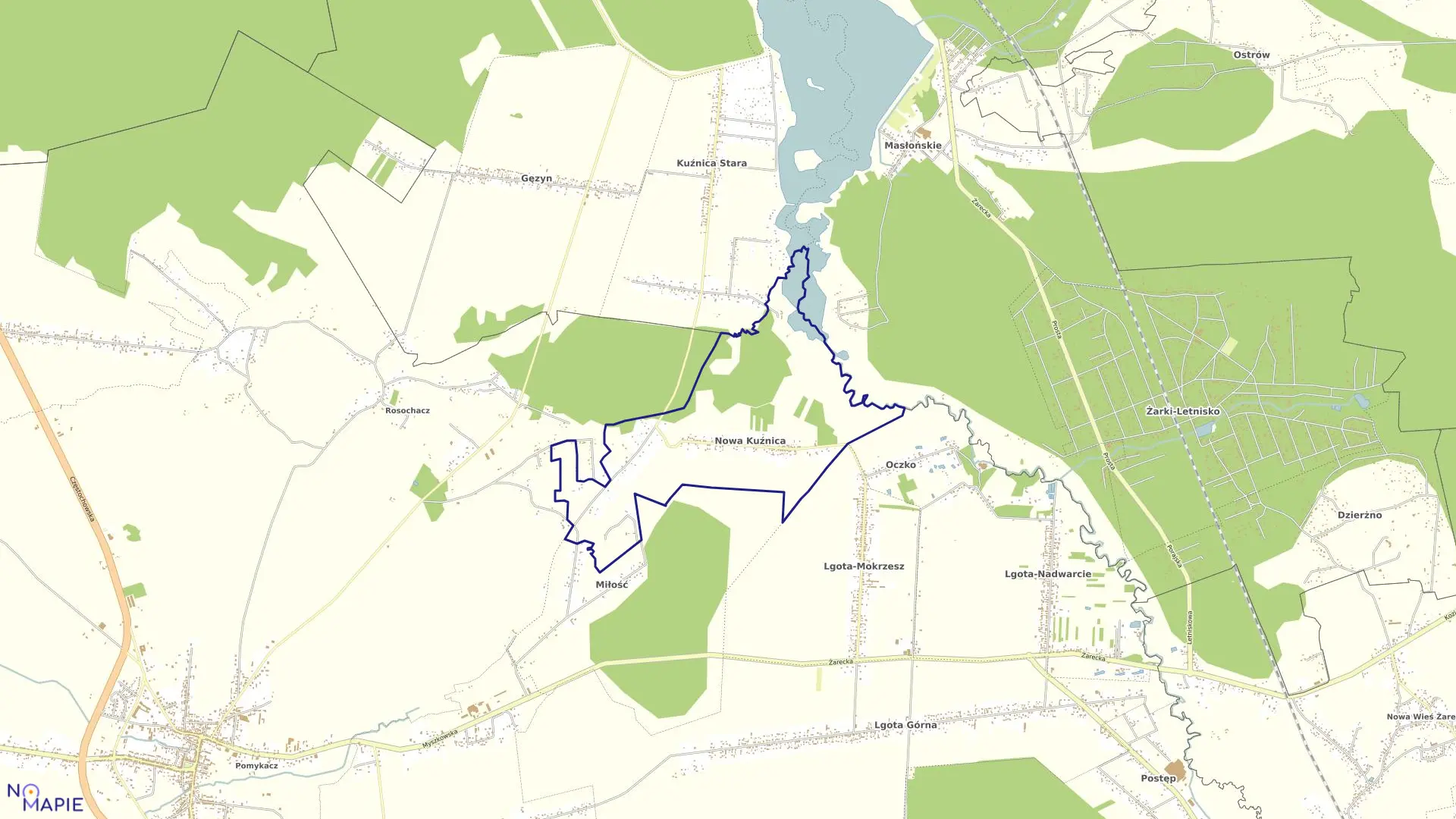 Mapa obrębu Kuźnica Nowa w gminie Koziegłowy