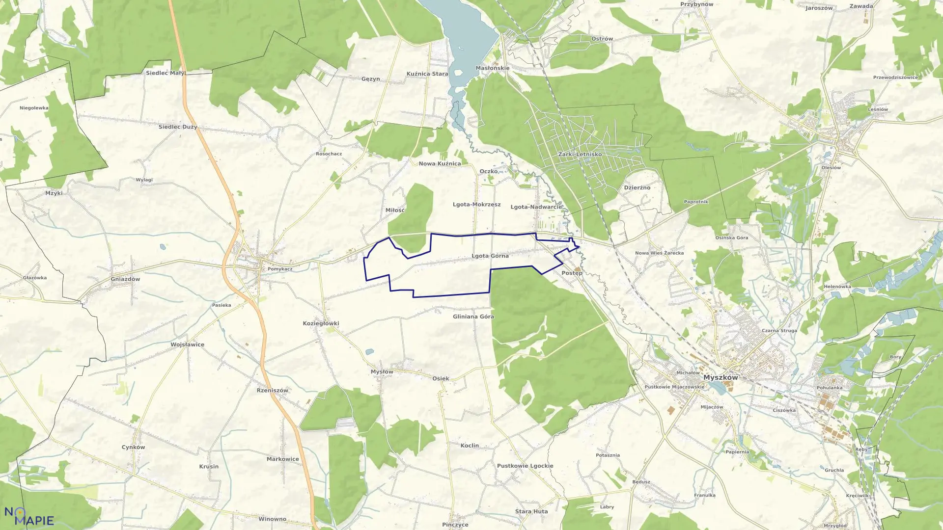 Mapa obrębu Lgota Górna w gminie Koziegłowy